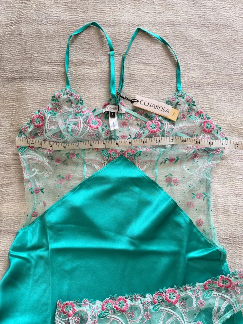 NWT! Cosabella Sanika Italian Turquoise Silk Chemise Size S with Panties Size M